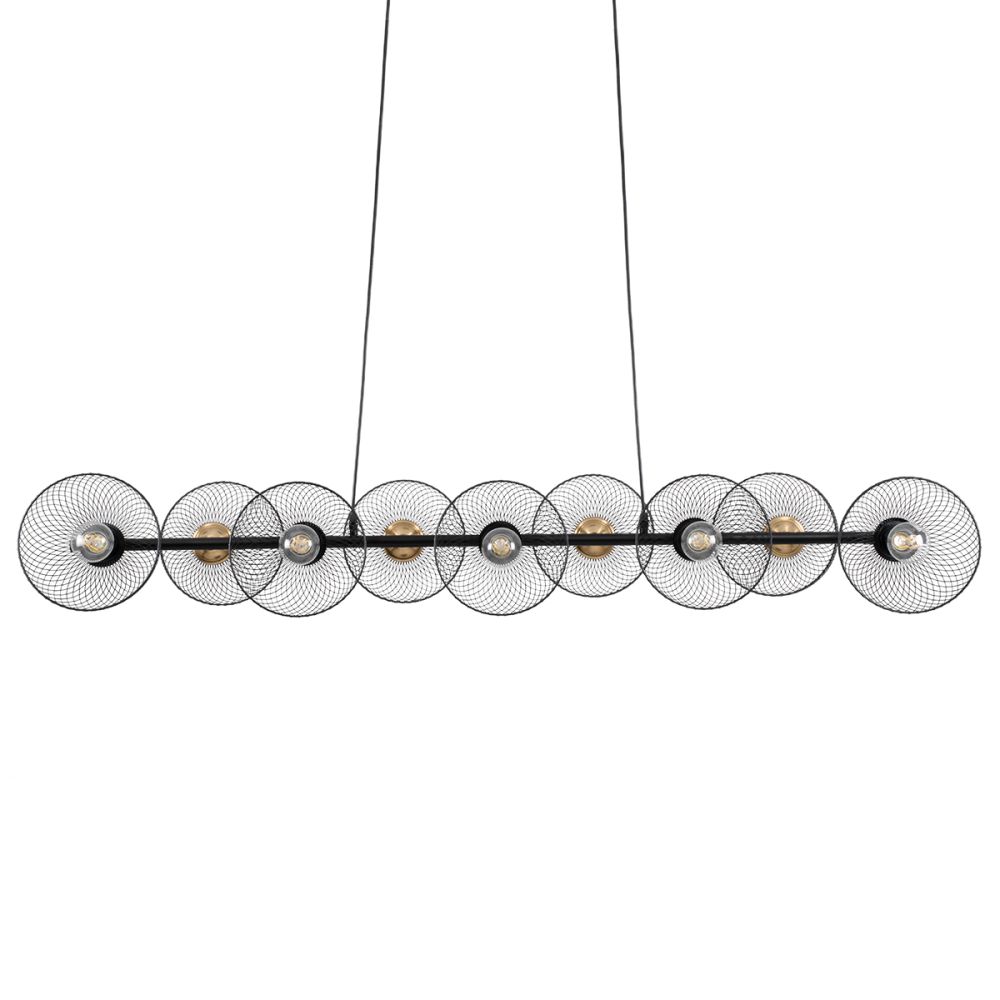 GLOBOSTAR® VERONA 00588 Μοντέρνο Κρεμαστό Φωτιστικό Οροφής με Ντουί 9 x E27 AC 220-240V IP20 - Μαύρο & Χρυσό - Μ140 x Π28 x Υ20cm