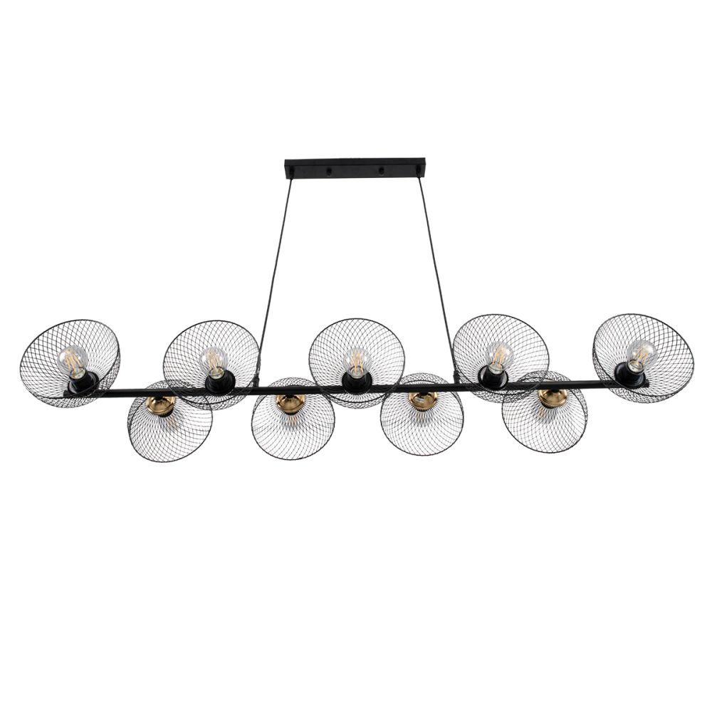 GLOBOSTAR® VERONA 00588 Μοντέρνο Κρεμαστό Φωτιστικό Οροφής με Ντουί 9 x E27 AC 220-240V IP20 - Μαύρο & Χρυσό - Μ140 x Π28 x Υ20cm