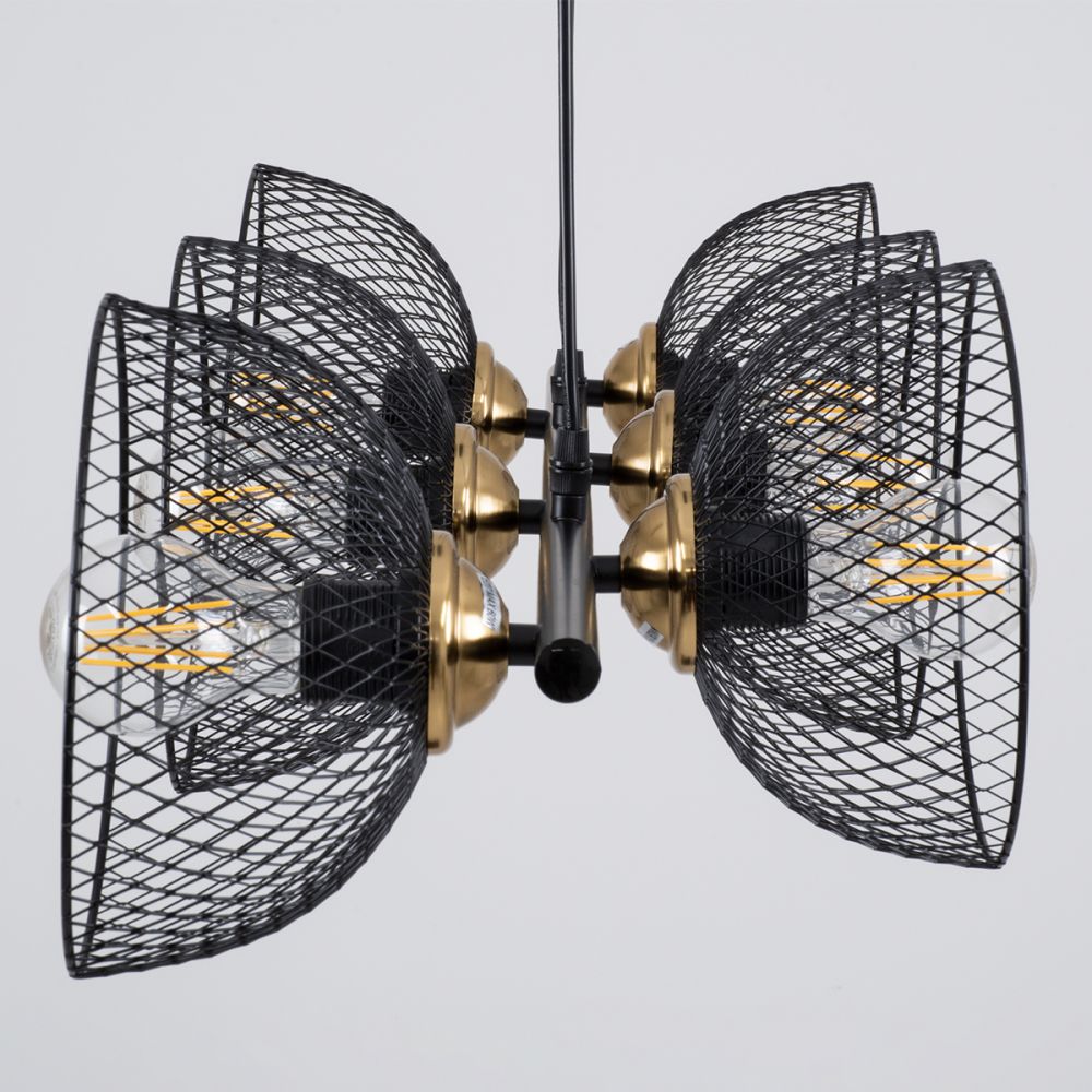 GLOBOSTAR® VERONA 00588 Μοντέρνο Κρεμαστό Φωτιστικό Οροφής με Ντουί 9 x E27 AC 220-240V IP20 - Μαύρο & Χρυσό - Μ140 x Π28 x Υ20cm