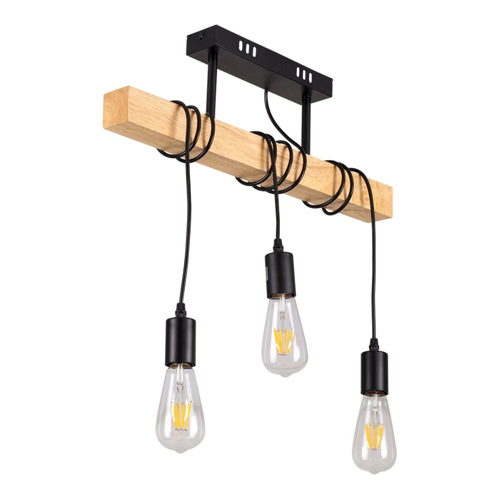 GLOBOSTAR® JOLLY 00605 Vintage Κρεμαστό Φωτιστικό Οροφής με Ντουί 3 x E27 AC 220-240V IP20 - Μαύρο & Μπεζ - Μ55 x Π6 x Υ115cm