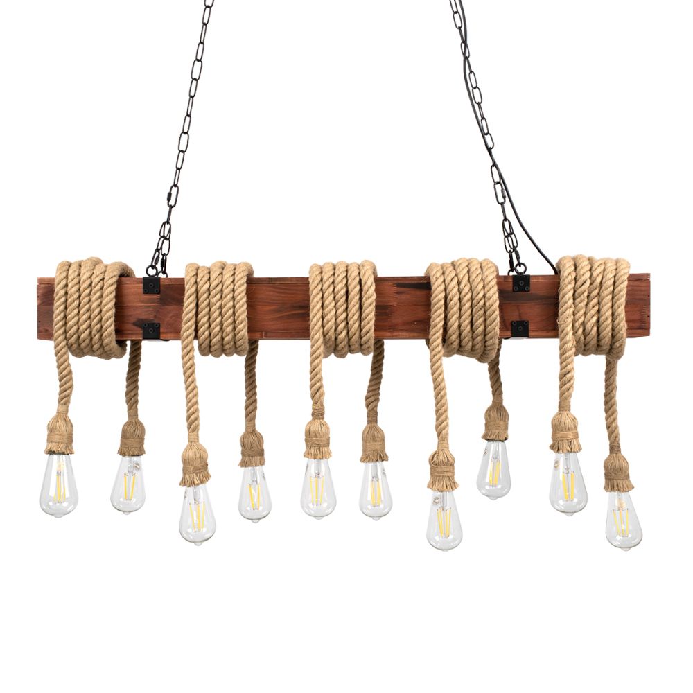 GLOBOSTAR® VIKING 00607 Vintage Κρεμαστό Φωτιστικό Οροφής με Ντουί 10 x E27 AC 220-240V IP20 - Καφε & Μπεζ - Μ108 x Π11 x Υ220cm
