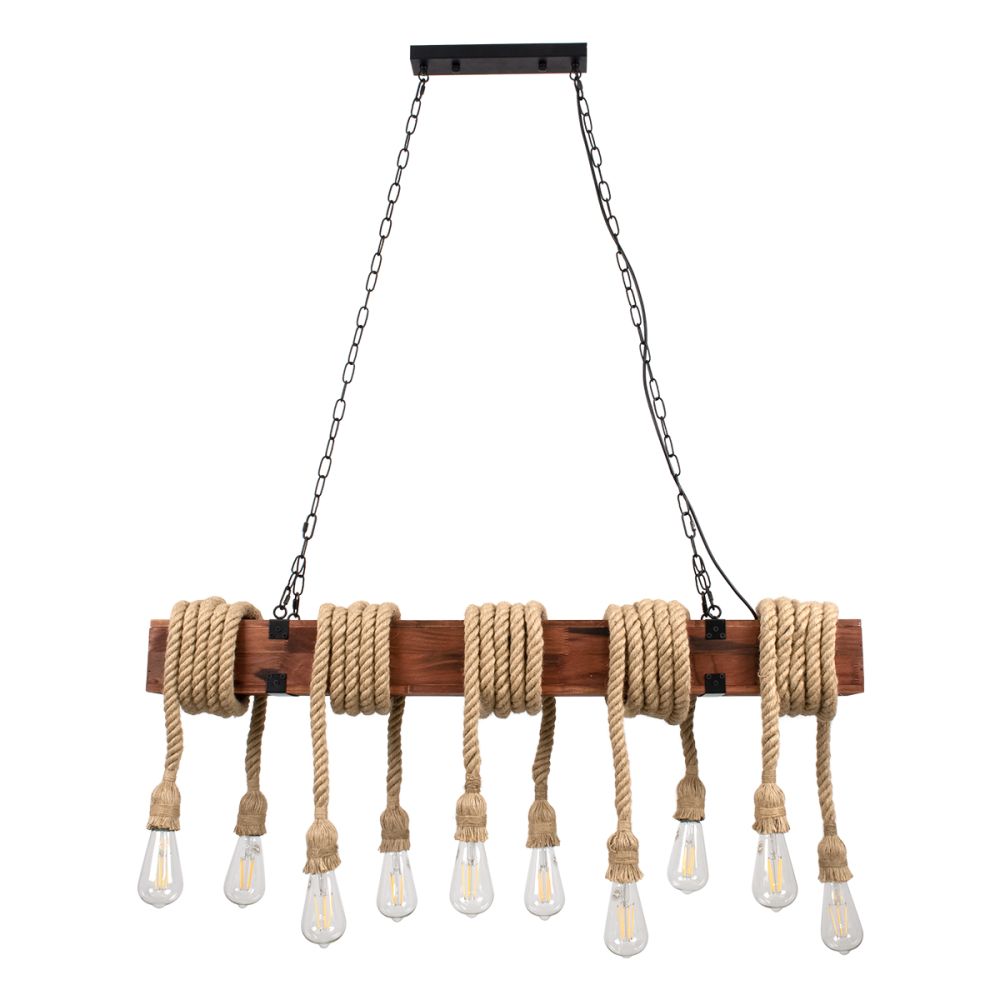 GLOBOSTAR® VIKING 00607 Vintage Κρεμαστό Φωτιστικό Οροφής με Ντουί 10 x E27 AC 220-240V IP20 - Καφε & Μπεζ - Μ108 x Π11 x Υ220cm