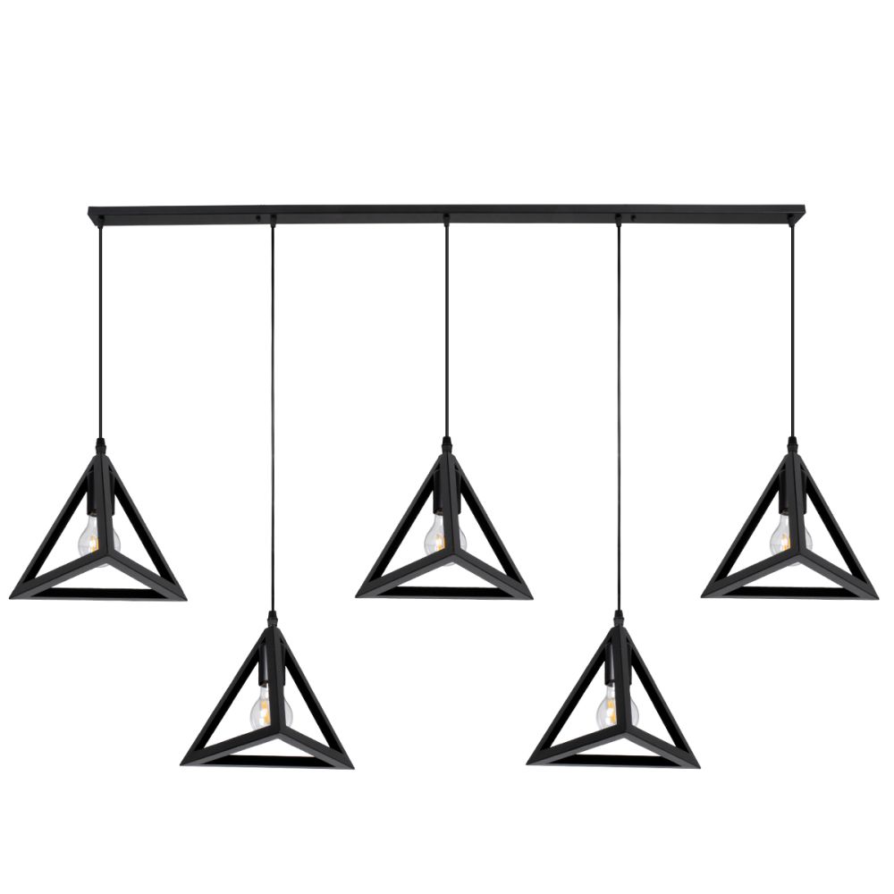 GLOBOSTAR® TRIANGLE 00608 Μοντέρνο Κρεμαστό Φωτιστικό Οροφής με Ντουί 5 x E27 AC 220-240V IP20 - Μαύρο - Μ170 x Π22 x Y130cm