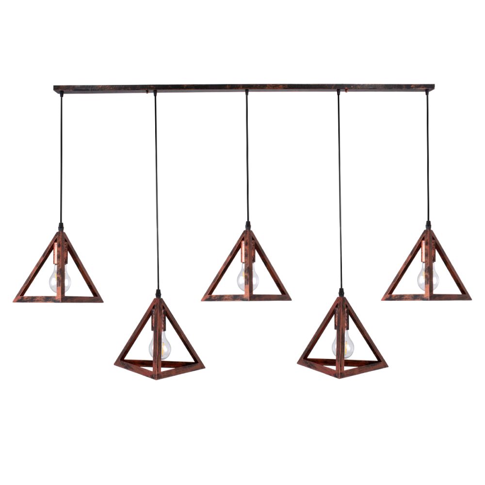GLOBOSTAR® TRIANGLE 00609 Μοντέρνο Κρεμαστό Φωτιστικό Οροφής με Ντουί 5 x E27 AC 220-240V IP20 - Χάλκινο - Μ170 x Π22 x Y130cm
