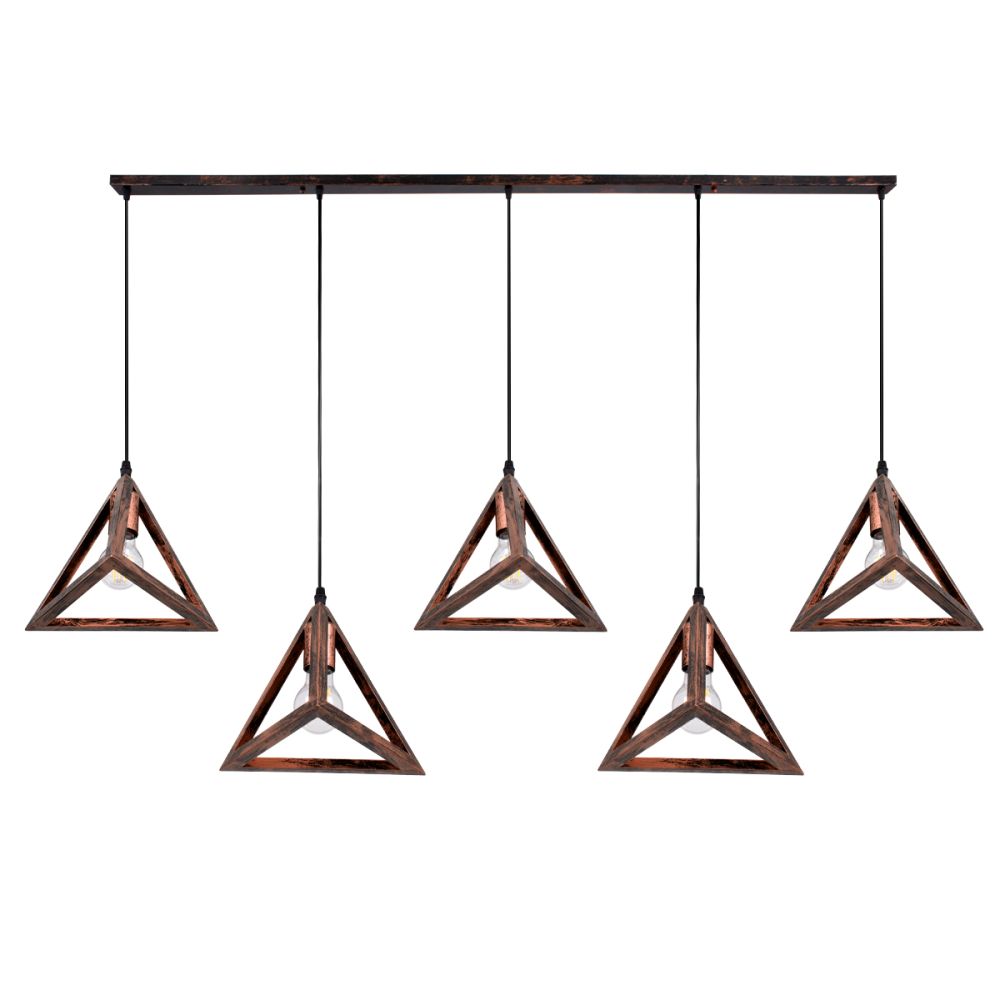 GLOBOSTAR® TRIANGLE 00609 Μοντέρνο Κρεμαστό Φωτιστικό Οροφής με Ντουί 5 x E27 AC 220-240V IP20 - Χάλκινο - Μ170 x Π22 x Y130cm