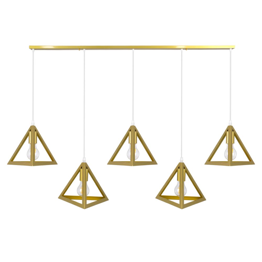 GLOBOSTAR® TRIANGLE 00610 Μοντέρνο Κρεμαστό Φωτιστικό Οροφής με Ντουί 5 x E27 AC 220-240V IP20 - Χρυσό - Μ170 x Π22 x Y130cm