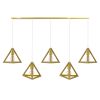 GLOBOSTAR® TRIANGLE 00610 Μοντέρνο Κρεμαστό Φωτιστικό Οροφής με Ντουί 5 x E27 AC 220-240V IP20 - Χρυσό - Μ170 x Π22 x Y130cm
