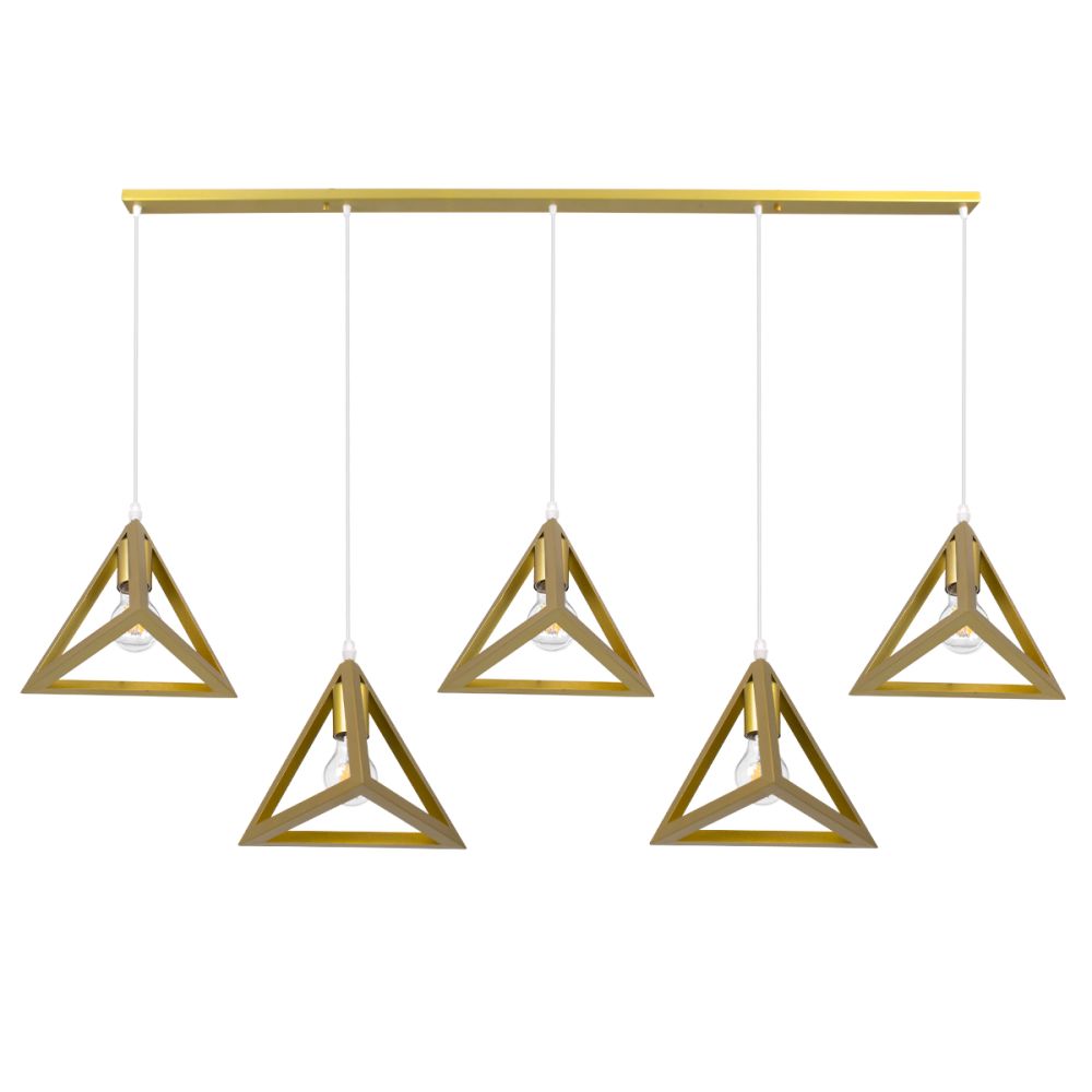 GLOBOSTAR® TRIANGLE 00610 Μοντέρνο Κρεμαστό Φωτιστικό Οροφής με Ντουί 5 x E27 AC 220-240V IP20 - Χρυσό - Μ170 x Π22 x Y130cm