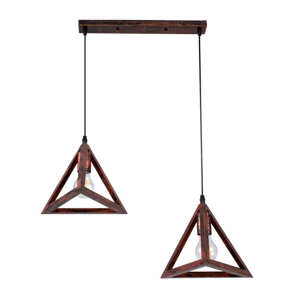 GLOBOSTAR® TRIANGLE 00613 Μοντέρνο Κρεμαστό Φωτιστικό Οροφής με Ντουί 2 x E27 AC 220-240V IP20 - Χάλκινο - Μ60 x Π22 x Y130cm
