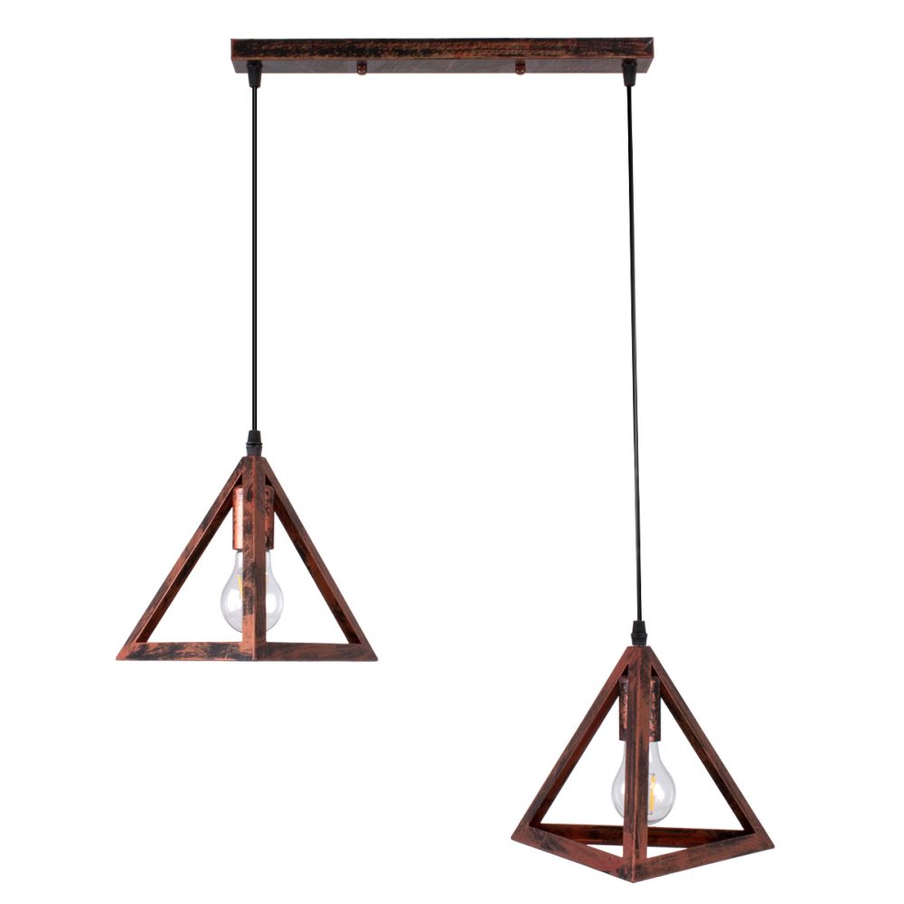 GLOBOSTAR® TRIANGLE 00613 Μοντέρνο Κρεμαστό Φωτιστικό Οροφής με Ντουί 2 x E27 AC 220-240V IP20 - Χάλκινο - Μ60 x Π22 x Y130cm