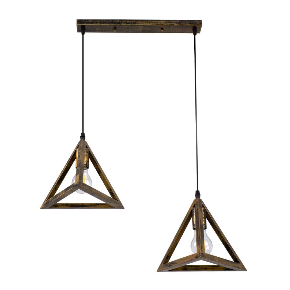 GLOBOSTAR® TRIANGLE 00614 Μοντέρνο Κρεμαστό Φωτιστικό Οροφής με Ντουί 2 x E27 AC 220-240V IP20 - Μπρούτζινο - Μ60 x Π22 x Y130cm
