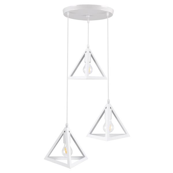 GLOBOSTAR® TRIANGLE 00617 Μοντέρνο Κρεμαστό Φωτιστικό Οροφής με Ντουί 3 x E27 AC 220-240V IP20 - Λευκό - Μ49 x Π49 x Y130cm