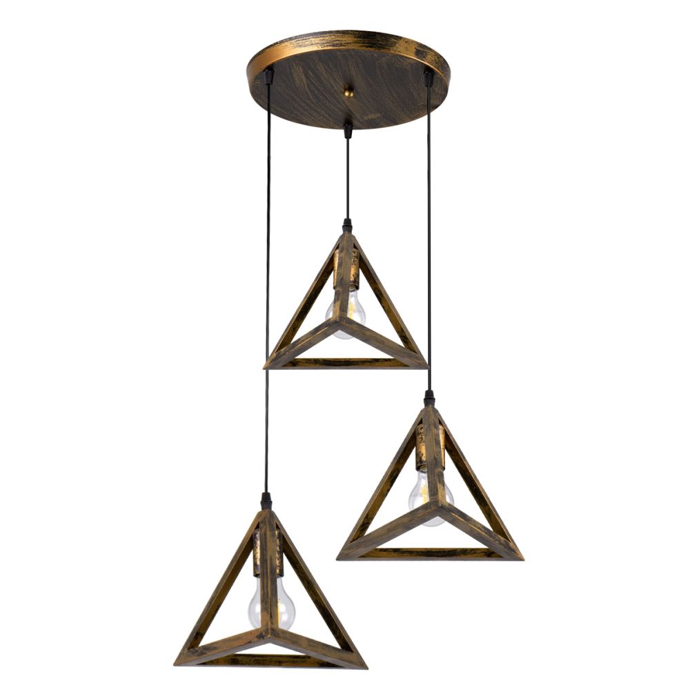 GLOBOSTAR® TRIANGLE 00619 Μοντέρνο Κρεμαστό Φωτιστικό Οροφής με Ντουί 3 x E27 AC 220-240V IP20 - Μπρούτζινο - Μ49 x Π49 x Y130cm