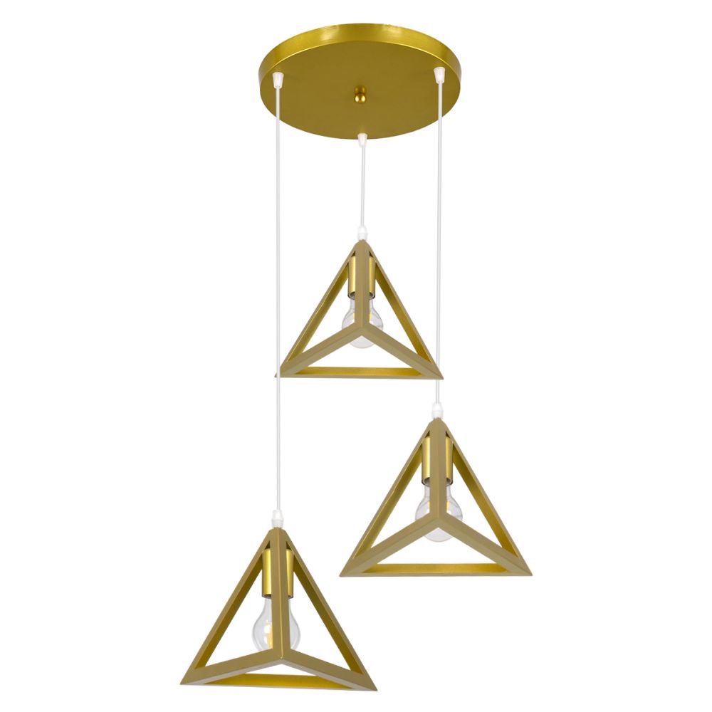 GLOBOSTAR® TRIANGLE 00620 Μοντέρνο Κρεμαστό Φωτιστικό Οροφής με Ντουί 3 x E27 AC 220-240V IP20 - Χρυσό - Μ49 x Π49 x Y130cm