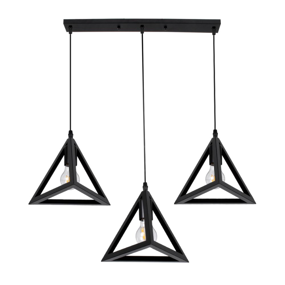 GLOBOSTAR® TRIANGLE 00621 Μοντέρνο Κρεμαστό Φωτιστικό Οροφής με Ντουί 3 x E27 AC 220-240V IP20 - Μαύρο - Μ70 x Π22 x Y130cm