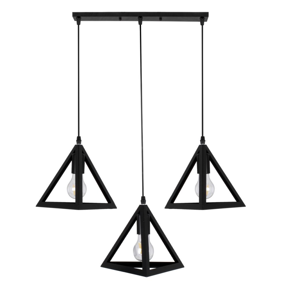 GLOBOSTAR® TRIANGLE 00621 Μοντέρνο Κρεμαστό Φωτιστικό Οροφής με Ντουί 3 x E27 AC 220-240V IP20 - Μαύρο - Μ70 x Π22 x Y130cm