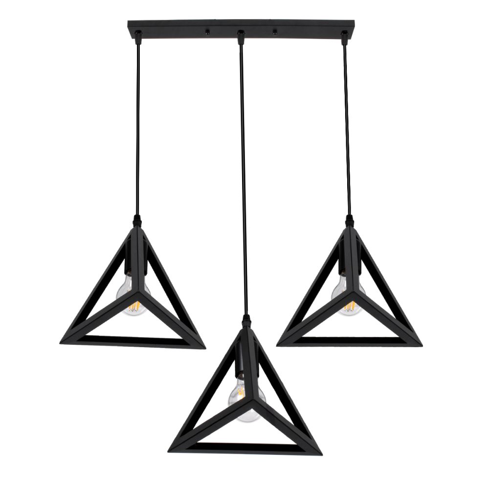 GLOBOSTAR® TRIANGLE 00621 Μοντέρνο Κρεμαστό Φωτιστικό Οροφής με Ντουί 3 x E27 AC 220-240V IP20 - Μαύρο - Μ70 x Π22 x Y130cm