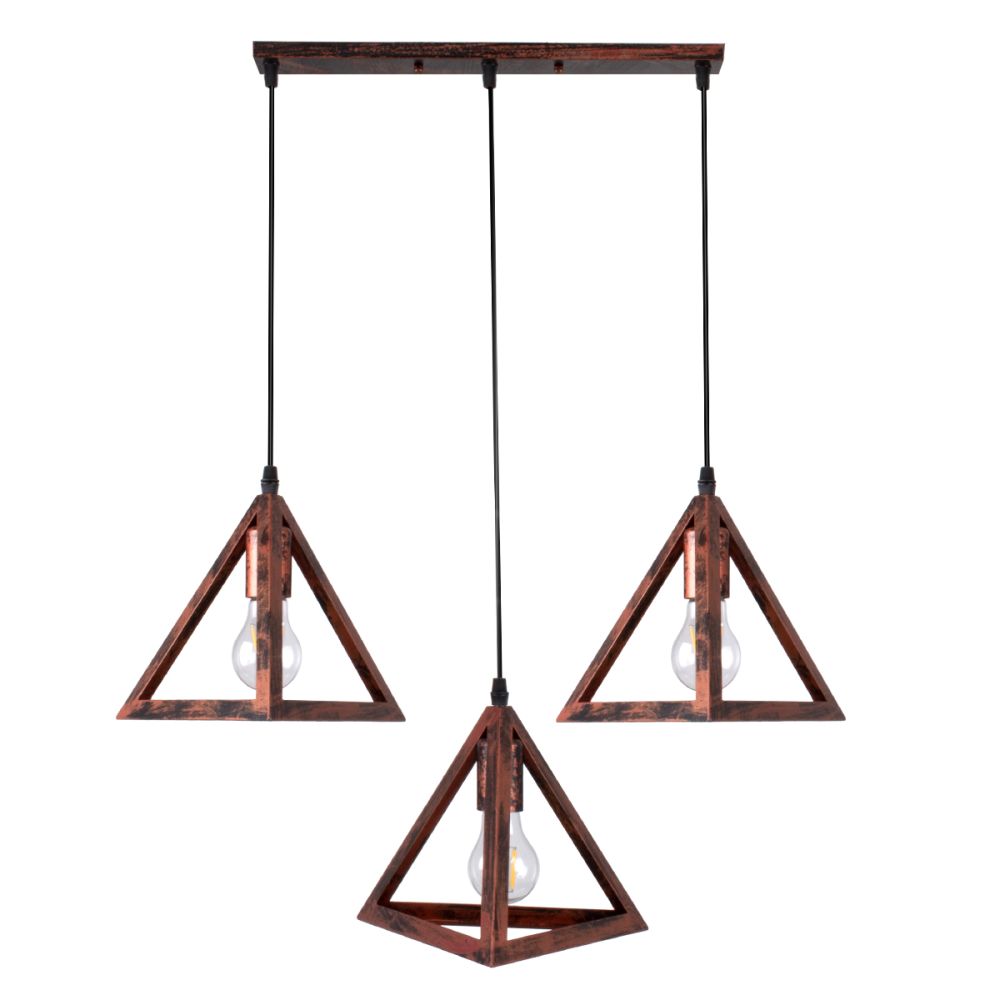 GLOBOSTAR® TRIANGLE 00623 Μοντέρνο Κρεμαστό Φωτιστικό Οροφής με Ντουί 3 x E27 AC 220-240V IP20 - Χάλκινο - Μ70 x Π22 x Y130cm
