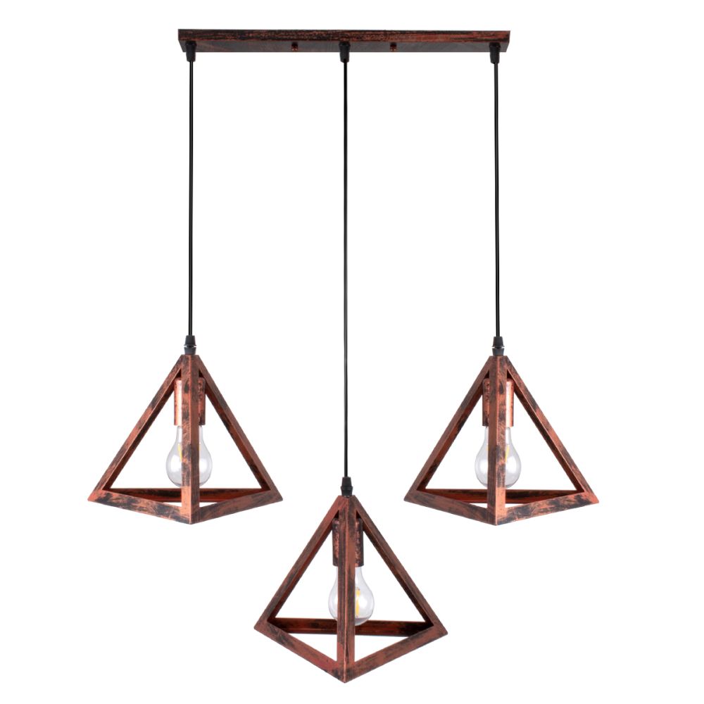 GLOBOSTAR® TRIANGLE 00623 Μοντέρνο Κρεμαστό Φωτιστικό Οροφής με Ντουί 3 x E27 AC 220-240V IP20 - Χάλκινο - Μ70 x Π22 x Y130cm