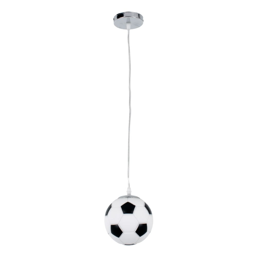 GLOBOSTAR® FOOTBALL 00643 Παιδικό Κρεμαστό Φωτιστικό Οροφής με Ντουί 1 x E27 AC 220-240V IP20 - Λευκό & Μαύρο - Μ15 x Π15 x Y18cm
