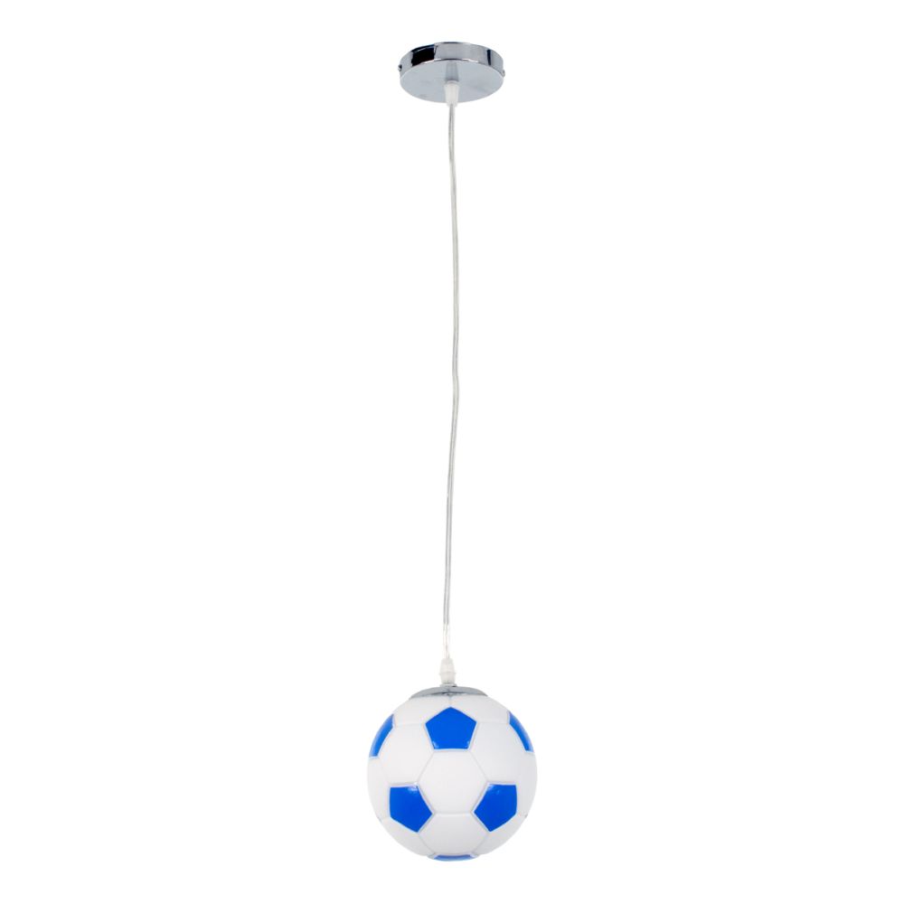GLOBOSTAR® FOOTBALL 00644 Παιδικό Κρεμαστό Φωτιστικό Οροφής με Ντουί 1 x E27 AC 220-240V IP20 - Λευκό & Μπλε - Μ15 x Π15 x Y18cm