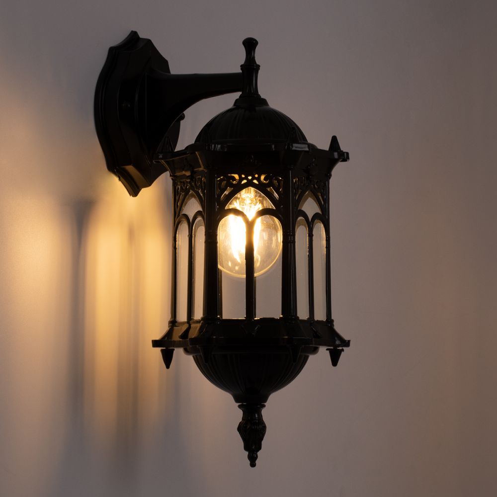 GLOBOSTAR® DARCY 00657 Vintage Φωτιστικό Τοίχου - Απλίκα με Ντουί 1 x E27 AC 220-240V IP20 - Μαύρο - Μ15.5 x Π15.5 x Υ34.5cm