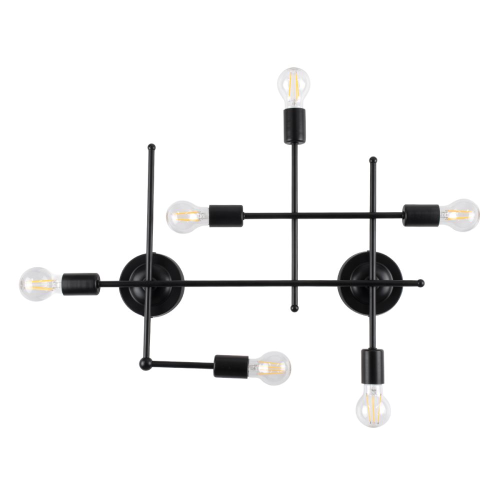 GLOBOSTAR® PIPING 00664 Vintage Φωτιστικό Τοίχου - Απλίκα με Ντουί 6 x E27 AC 220-240V IP20 - Μαύρο - Μ66 x Π9.5 x Υ49cm
