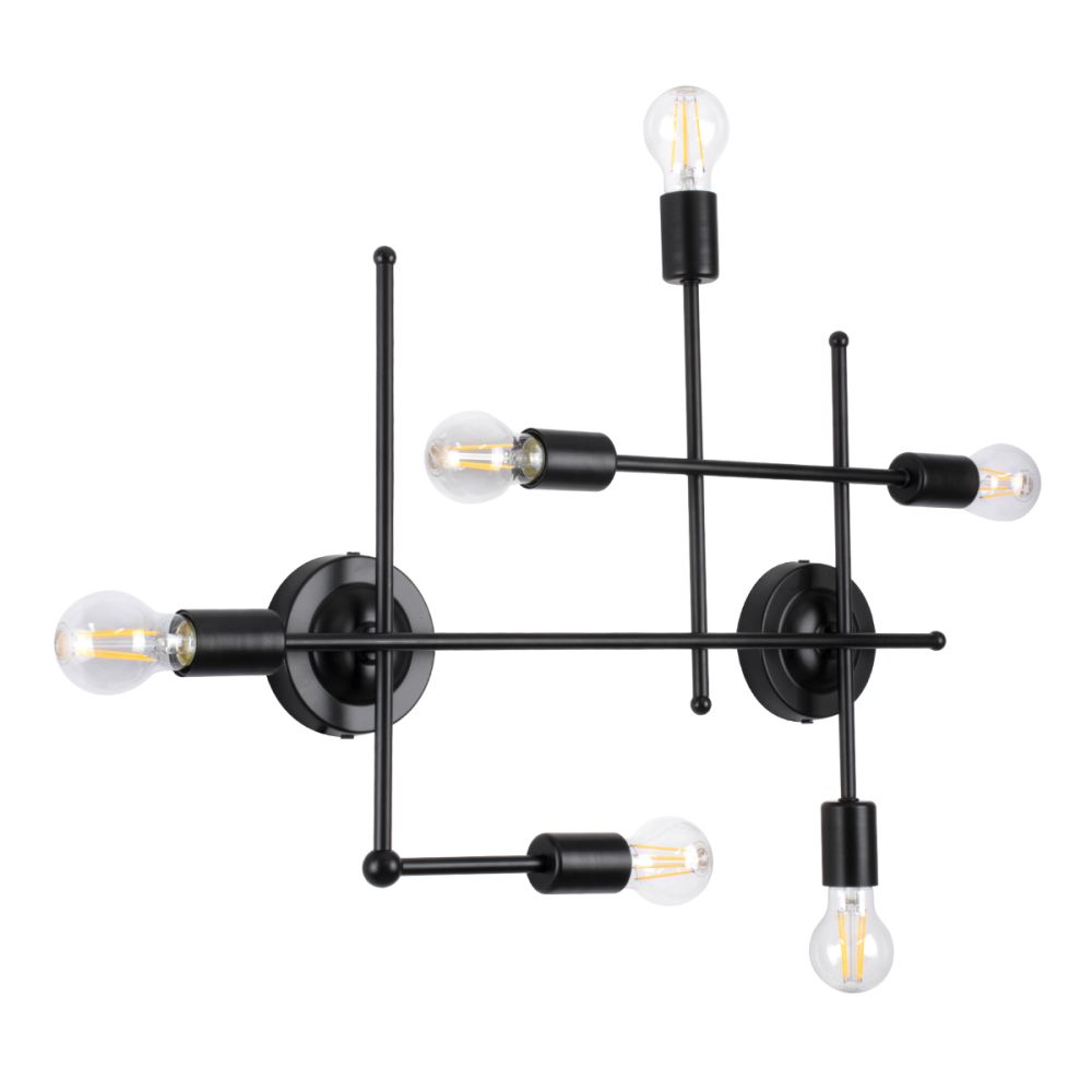 GLOBOSTAR® PIPING 00664 Vintage Φωτιστικό Τοίχου - Απλίκα με Ντουί 6 x E27 AC 220-240V IP20 - Μαύρο - Μ66 x Π9.5 x Υ49cm