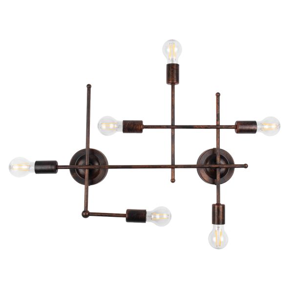 GloboStar® PIPING 00665 Vintage Επιτοίχιο Φωτιστικό Πολύφωτο 6 x E27 IP20 Χάλκινο Μέταλλο - Μ66 x Π9.5 x Υ49cm