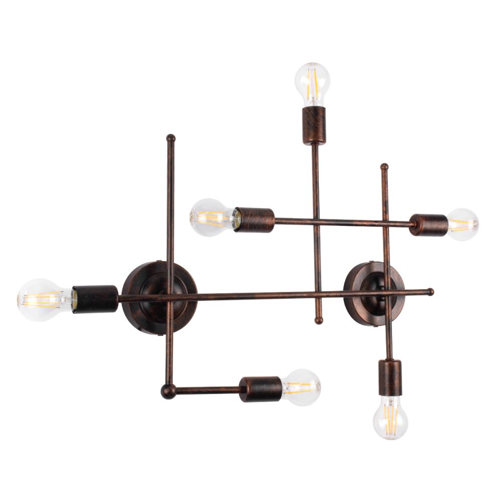GloboStar® PIPING 00665 Vintage Επιτοίχιο Φωτιστικό Πολύφωτο 6 x E27 IP20 Χάλκινο Μέταλλο - Μ66 x Π9.5 x Υ49cm