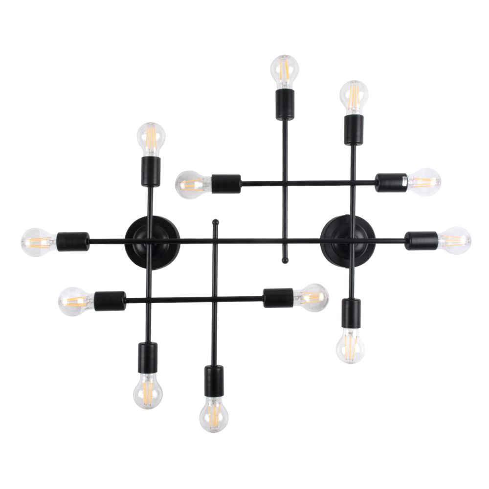 GLOBOSTAR® PIPING 00667 Vintage Φωτιστικό Τοίχου - Απλίκα με Ντουί 12 x E27 AC 220-240V IP20 - Μαύρο - Μ78.5 x Π9.5 x Υ64cm