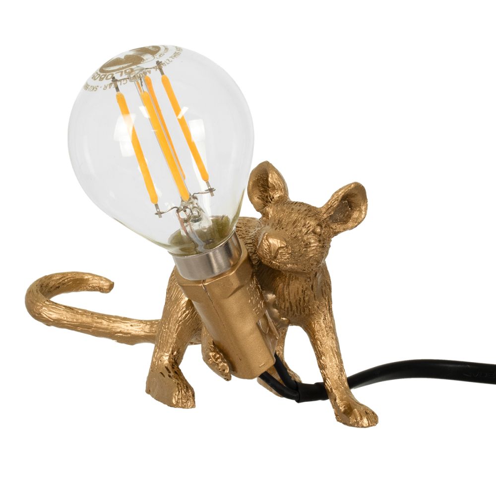 GLOBOSTAR® MOUSE 00677 Vintage Επιτραπέζιο Φωτιστικό Πορτατίφ με Ντουί 1 x E12 AC 220-240V IP20 - Χρυσό - Μ13 x Π4 x Υ7cm