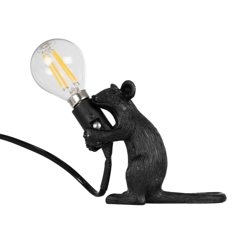 GLOBOSTAR® MOUSE 00678 Vintage Επιτραπέζιο Φωτιστικό Πορτατίφ με Ντουί 1 x E12 AC 220-240V IP20 - Μαύρο - Μ12 x Π4 x Υ10cm