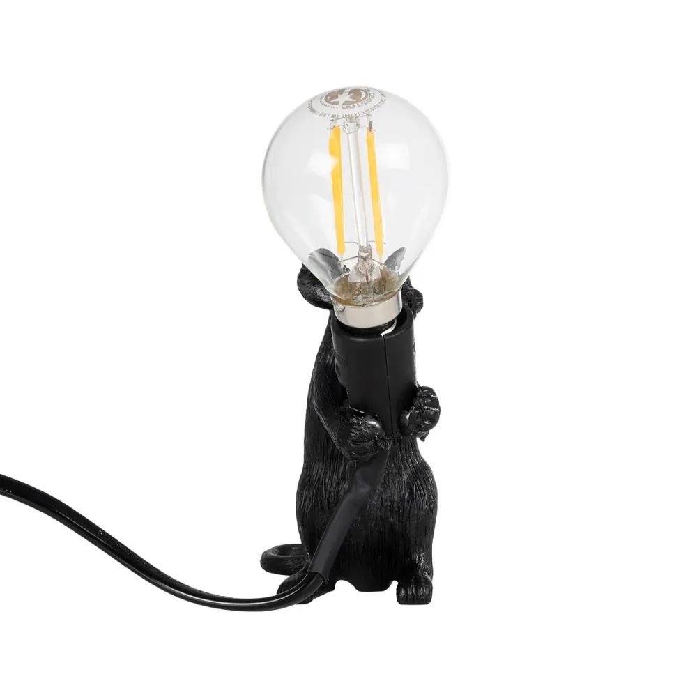 GLOBOSTAR® MOUSE 00678 Vintage Επιτραπέζιο Φωτιστικό Πορτατίφ με Ντουί 1 x E12 AC 220-240V IP20 - Μαύρο - Μ12 x Π4 x Υ10cm