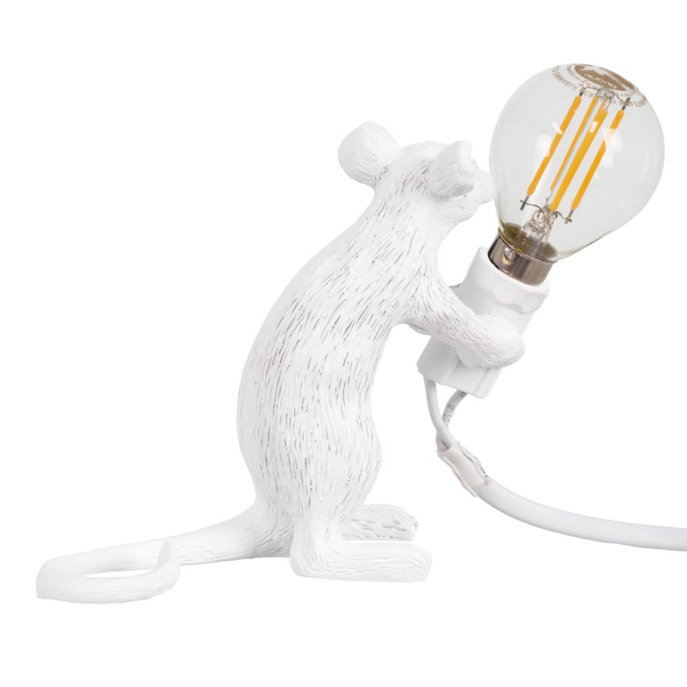GLOBOSTAR® MOUSE 00679 Vintage Επιτραπέζιο Φωτιστικό Πορτατίφ με Ντουί 1 x E12 AC 220-240V IP20 - Λευκό - Μ12 x Π4 x Υ10cm