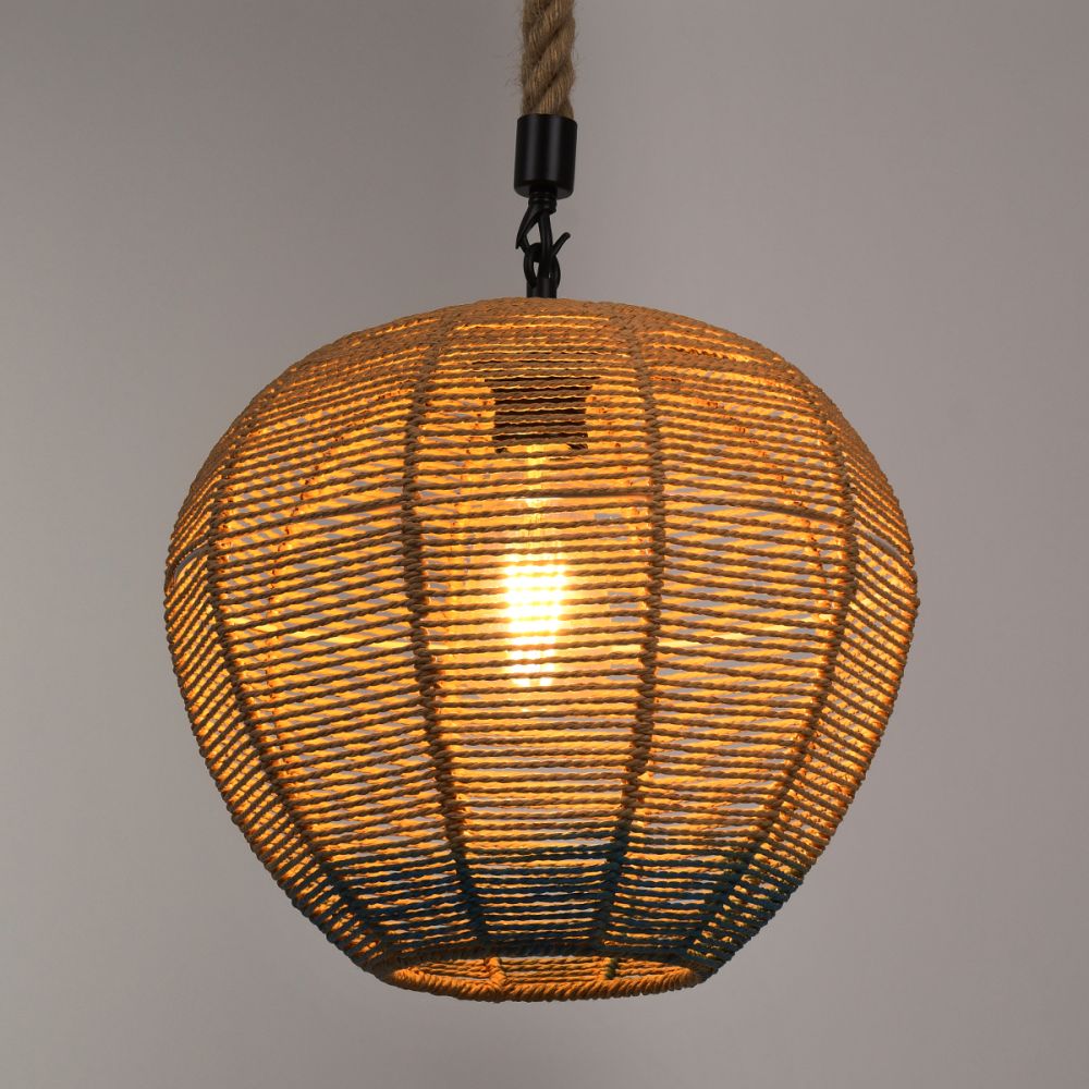 GLOBOSTAR® SIMON 00726 Boho Κρεμαστό Φωτιστικό Οροφής με Ντουί 1 x E27 AC 220-240V IP20 - Μπεζ & Μπλε - Μ30 x Π30 x Υ30cm