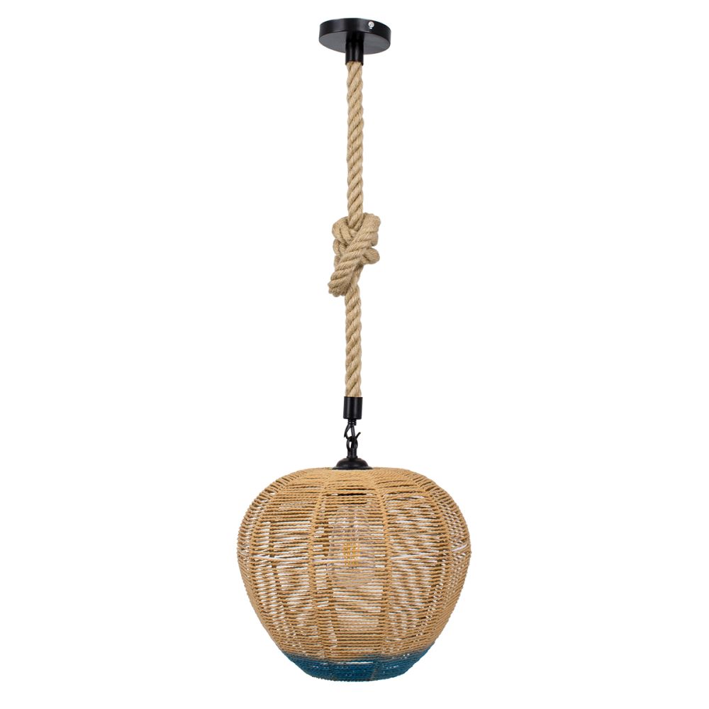 GLOBOSTAR® SIMON 00726 Boho Κρεμαστό Φωτιστικό Οροφής με Ντουί 1 x E27 AC 220-240V IP20 - Μπεζ & Μπλε - Μ30 x Π30 x Υ30cm