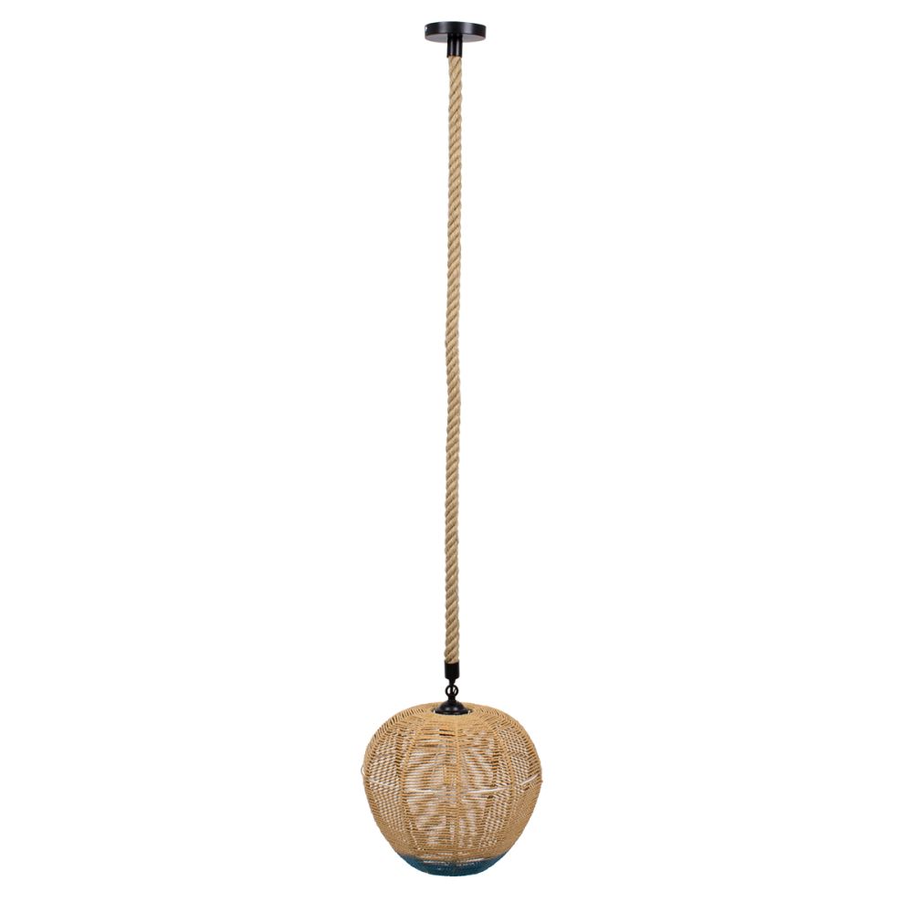 GLOBOSTAR® SIMON 00726 Boho Κρεμαστό Φωτιστικό Οροφής με Ντουί 1 x E27 AC 220-240V IP20 - Μπεζ & Μπλε - Μ30 x Π30 x Υ30cm