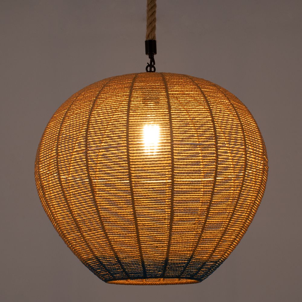 GLOBOSTAR® SIMON 00727 Boho Κρεμαστό Φωτιστικό Οροφής με Ντουί 1 x E27 AC 220-240V IP20 - Μπεζ & Μπλε - Μ50 x Π50 x Y47cm