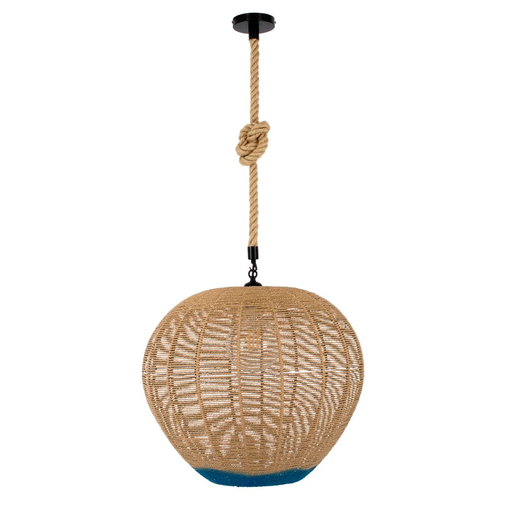 GLOBOSTAR® SIMON 00727 Boho Κρεμαστό Φωτιστικό Οροφής με Ντουί 1 x E27 AC 220-240V IP20 - Μπεζ & Μπλε - Μ50 x Π50 x Y47cm