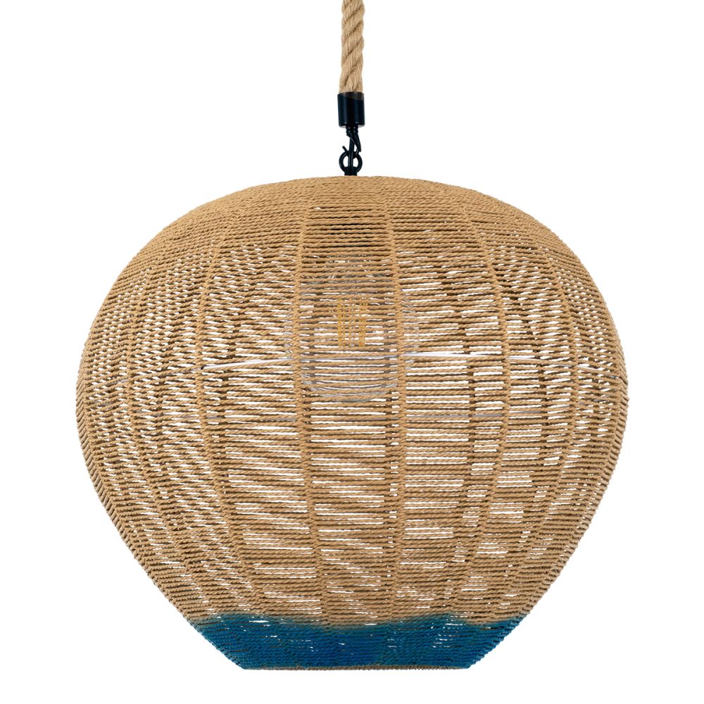 GLOBOSTAR® SIMON 00727 Boho Κρεμαστό Φωτιστικό Οροφής με Ντουί 1 x E27 AC 220-240V IP20 - Μπεζ & Μπλε - Μ50 x Π50 x Y47cm