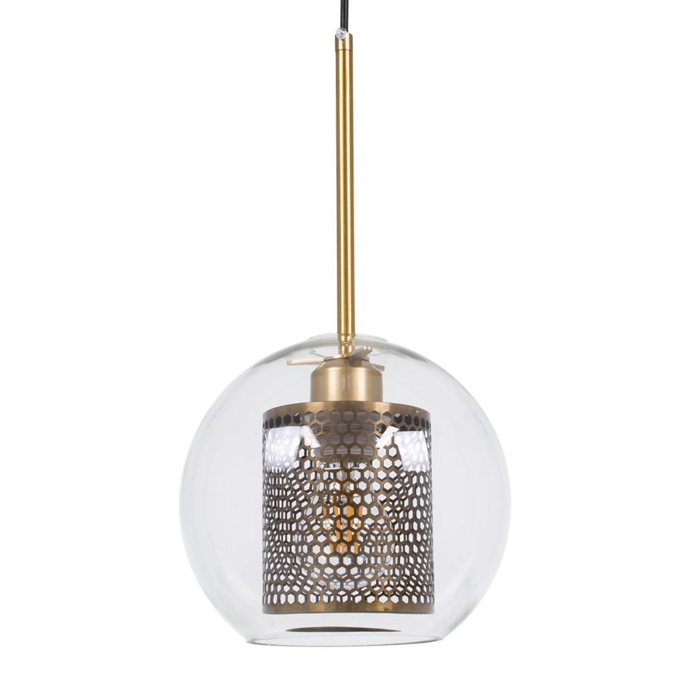 GLOBOSTAR® AVERY 00739 Μοντέρνο Κρεμαστό Φωτιστικό Οροφής με Ντουί 1 x E27 AC 220-240V IP20 - Διάφανο & Χρυσό - Μ18 x Π18 x Υ38cm