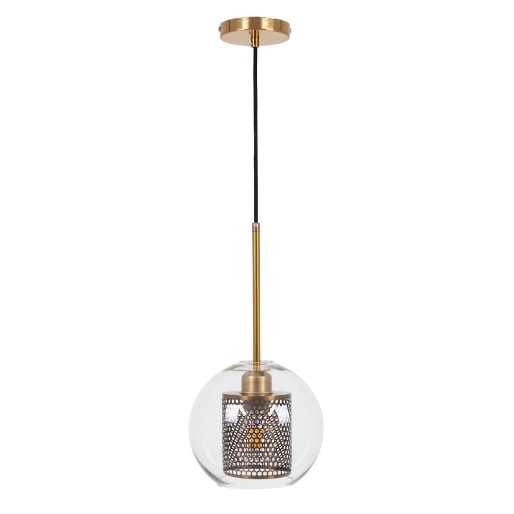 GLOBOSTAR® AVERY 00739 Μοντέρνο Κρεμαστό Φωτιστικό Οροφής με Ντουί 1 x E27 AC 220-240V IP20 - Διάφανο & Χρυσό - Μ18 x Π18 x Υ38cm