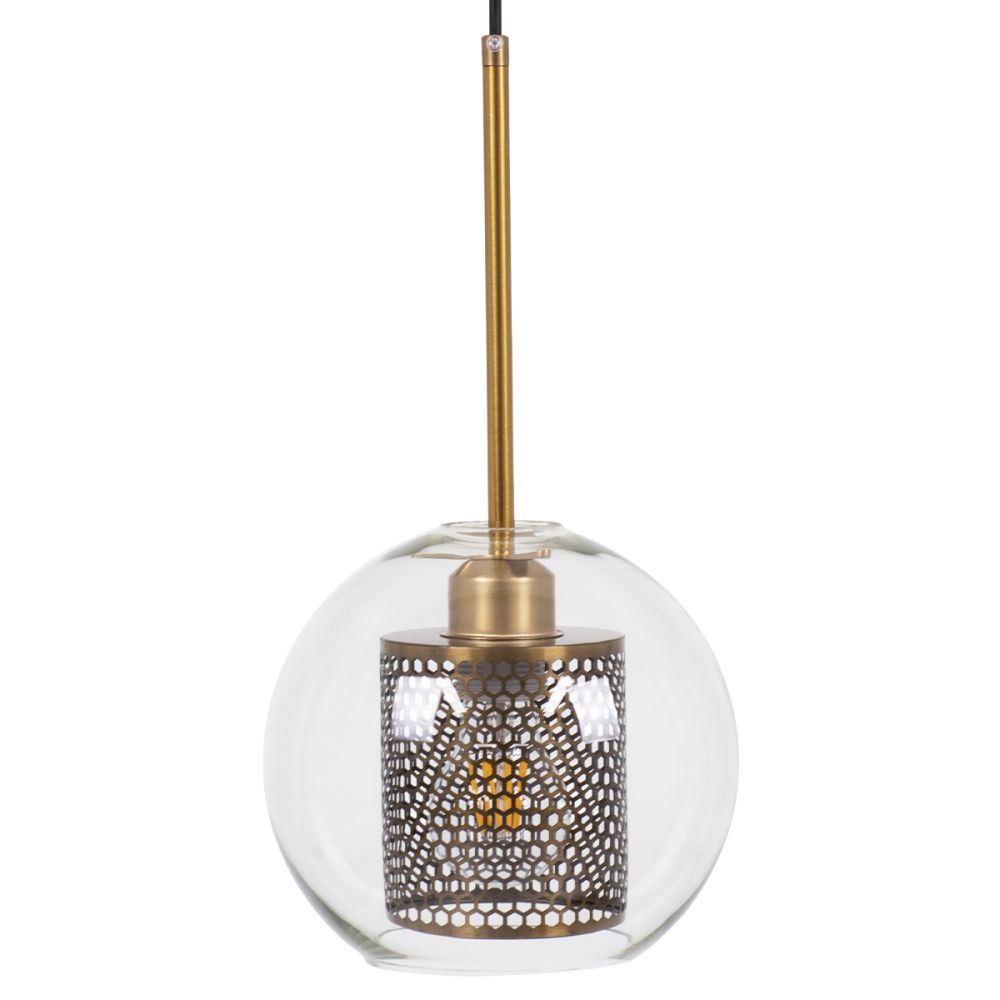 GLOBOSTAR® AVERY 00739 Μοντέρνο Κρεμαστό Φωτιστικό Οροφής με Ντουί 1 x E27 AC 220-240V IP20 - Διάφανο & Χρυσό - Μ18 x Π18 x Υ38cm