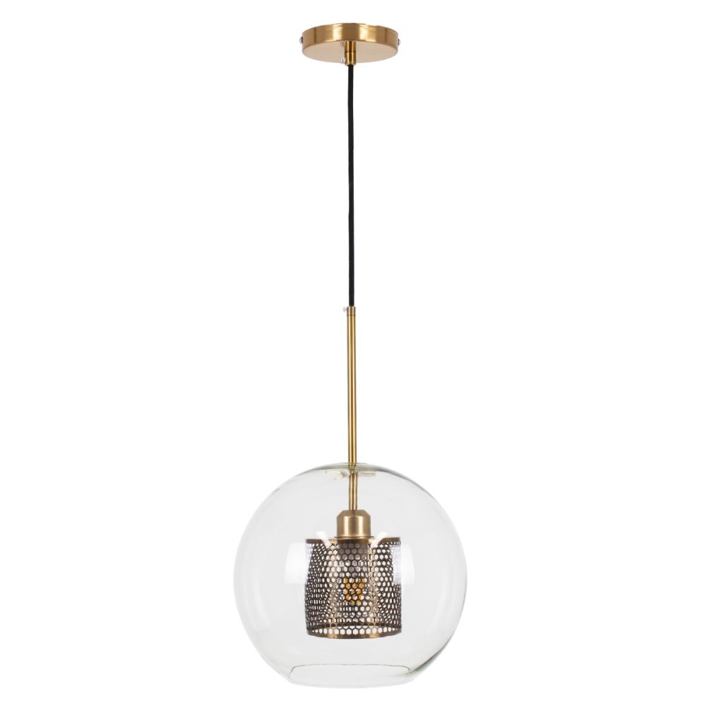 GLOBOSTAR® AVERY 00740 Μοντέρνο Κρεμαστό Φωτιστικό Οροφής με Ντουί 1 x E27 AC 220-240V IP20 - Διάφανο & Χρυσό - Μ30 x Π30 x Υ48cm