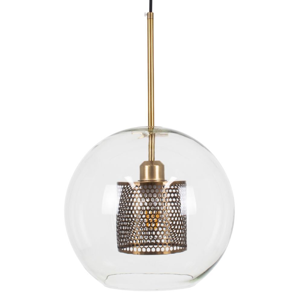 GLOBOSTAR® AVERY 00740 Μοντέρνο Κρεμαστό Φωτιστικό Οροφής με Ντουί 1 x E27 AC 220-240V IP20 - Διάφανο & Χρυσό - Μ30 x Π30 x Υ48cm
