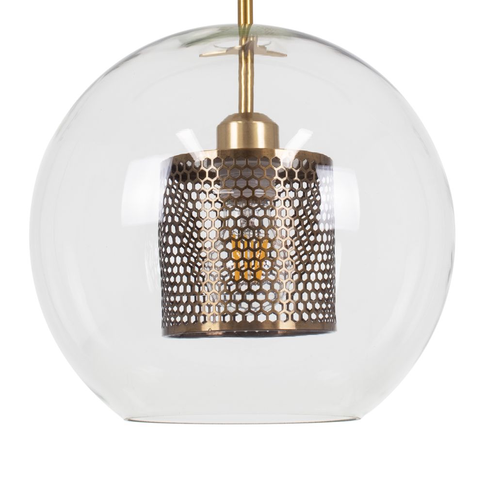 GLOBOSTAR® AVERY 00740 Μοντέρνο Κρεμαστό Φωτιστικό Οροφής με Ντουί 1 x E27 AC 220-240V IP20 - Διάφανο & Χρυσό - Μ30 x Π30 x Υ48cm