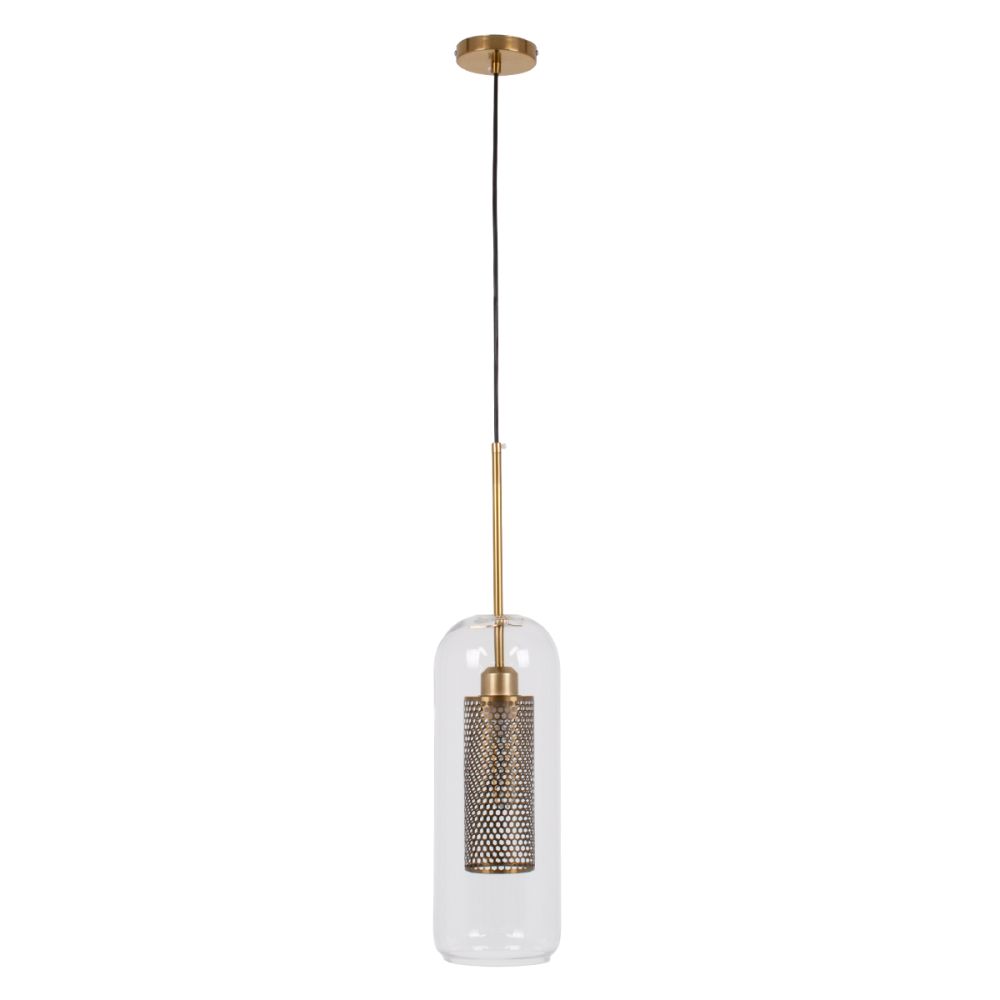 GLOBOSTAR® AVERY 00741 Μοντέρνο Κρεμαστό Φωτιστικό Οροφής με Ντουί 1 x E27 AC 220-240V IP20 - Διάφανο & Χρυσό - Μ15 x Π15 x Υ60cm