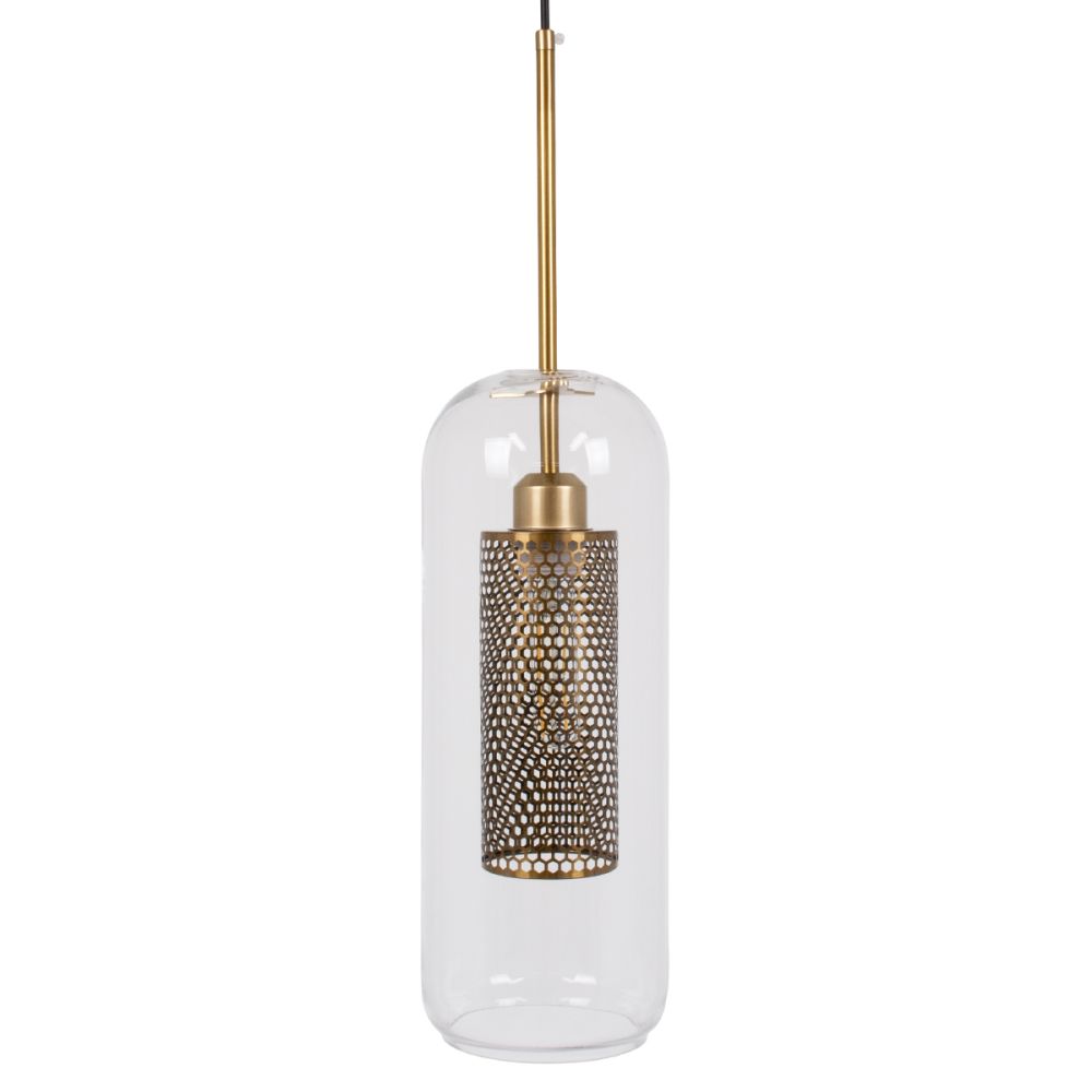 GLOBOSTAR® AVERY 00741 Μοντέρνο Κρεμαστό Φωτιστικό Οροφής με Ντουί 1 x E27 AC 220-240V IP20 - Διάφανο & Χρυσό - Μ15 x Π15 x Υ60cm