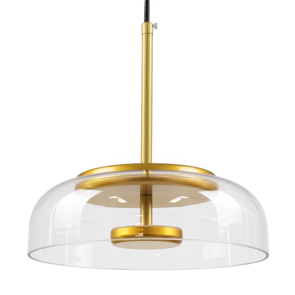 GLOBOSTAR® CHARLOTTE 00742 Μοντέρνο Κρεμαστό Φωτιστικό Οροφής LED 5W 500lm 180° AC 220-240V IP20 Θερμό Λευκό 2700K - Lumileds SMD Chip - Διάφανο & Χρυσό - Μ23 x Π23 x Υ23cm - 2 Χρόνια Εγγύηση